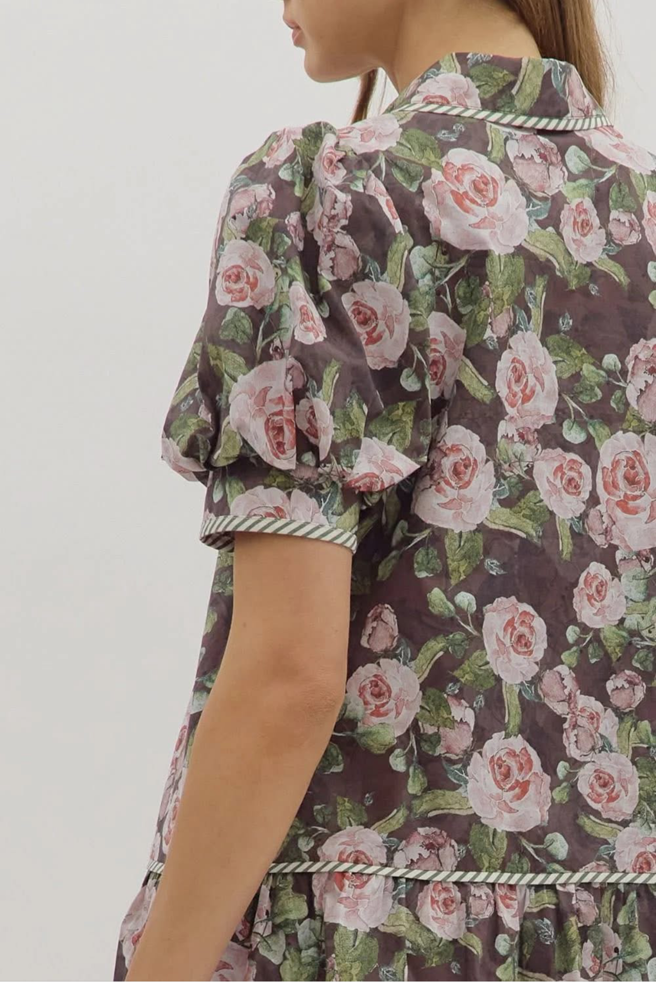 No Doubt About It Brown Floral Mini Dress-Entro