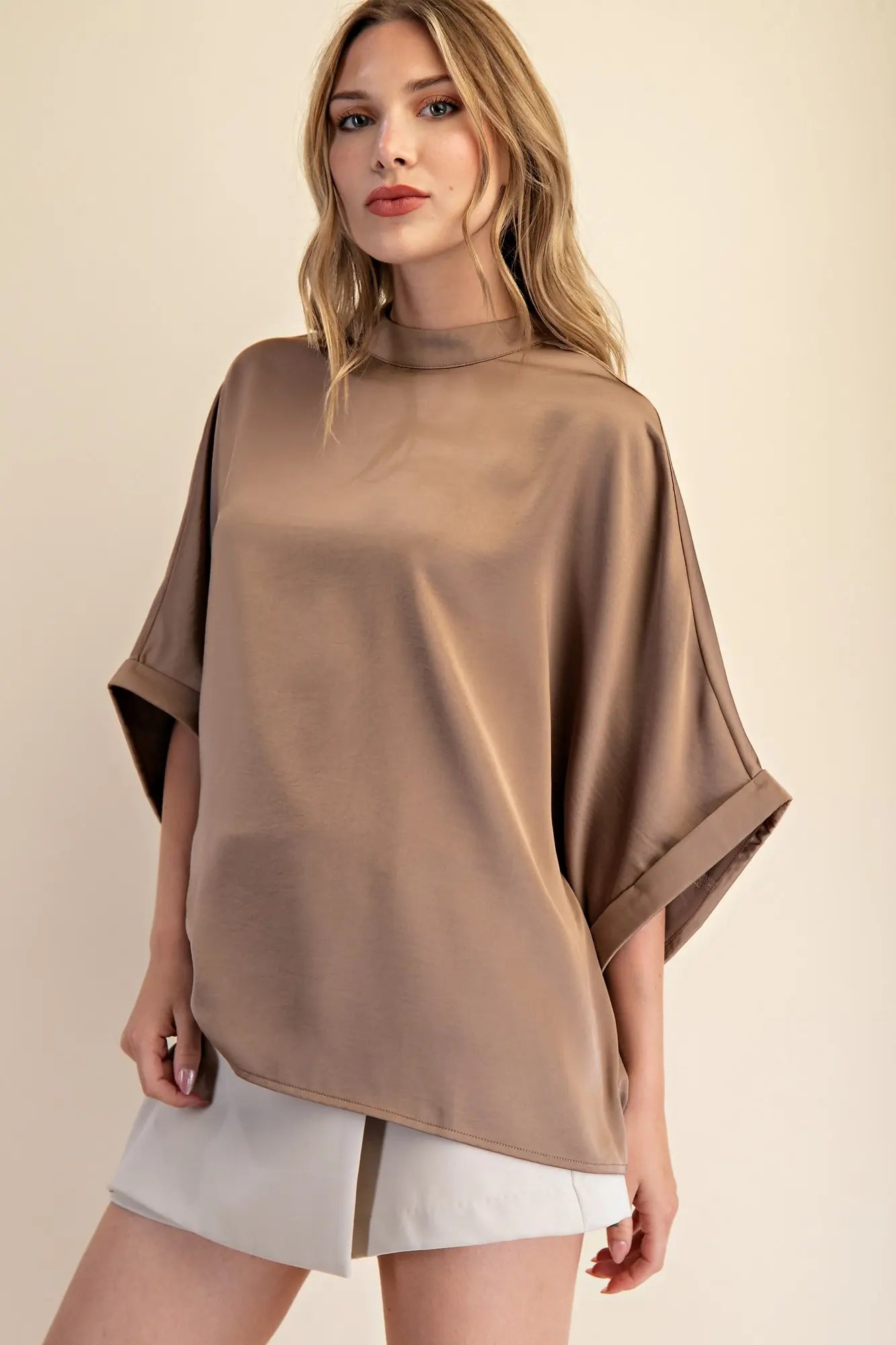 Mock Neck Oversized Top- Mocha