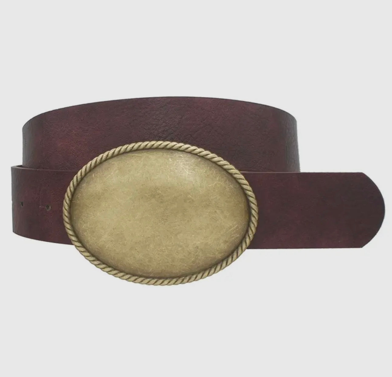 Western Oval Buckle, Faux, Leather Belt-Wine