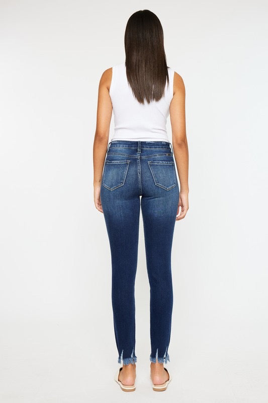 Kan-Can High Rise Hem Detail Ankle Skinny Jeans