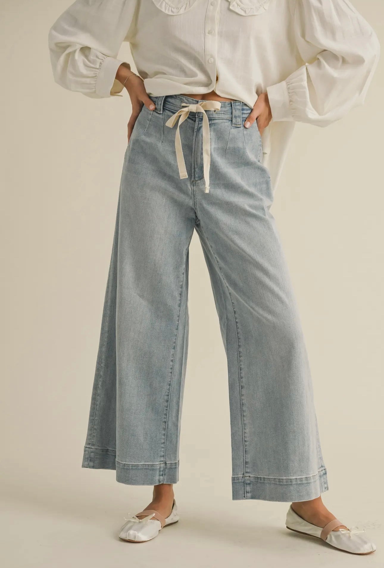 Miou Muse Washed Denim with Tie Front Pants M