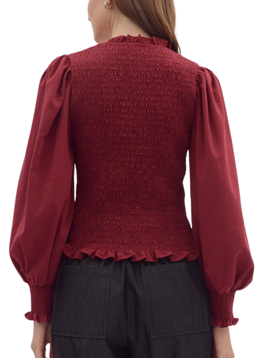 Burgundy Smocked Blouse