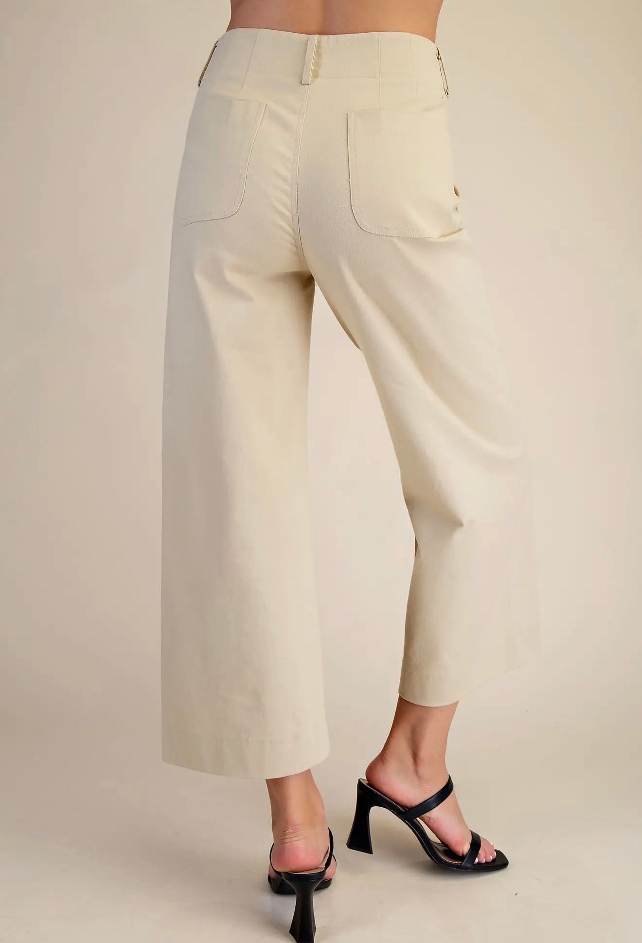 Wide~Leg Scalloped Pocket Detail Pants~ Bone