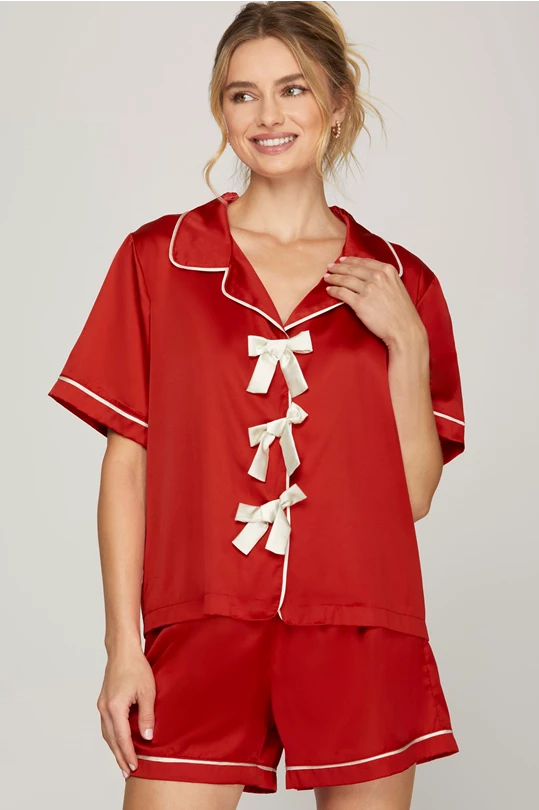 Red Satin Bow Pajama Set