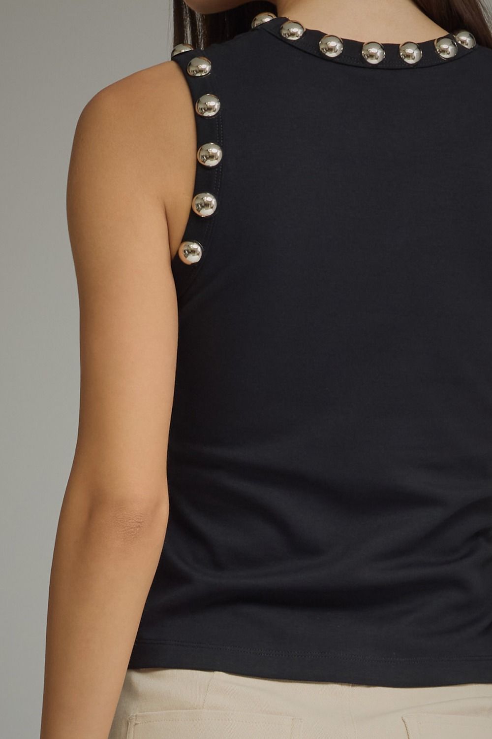 Black Studded Knit Blouse