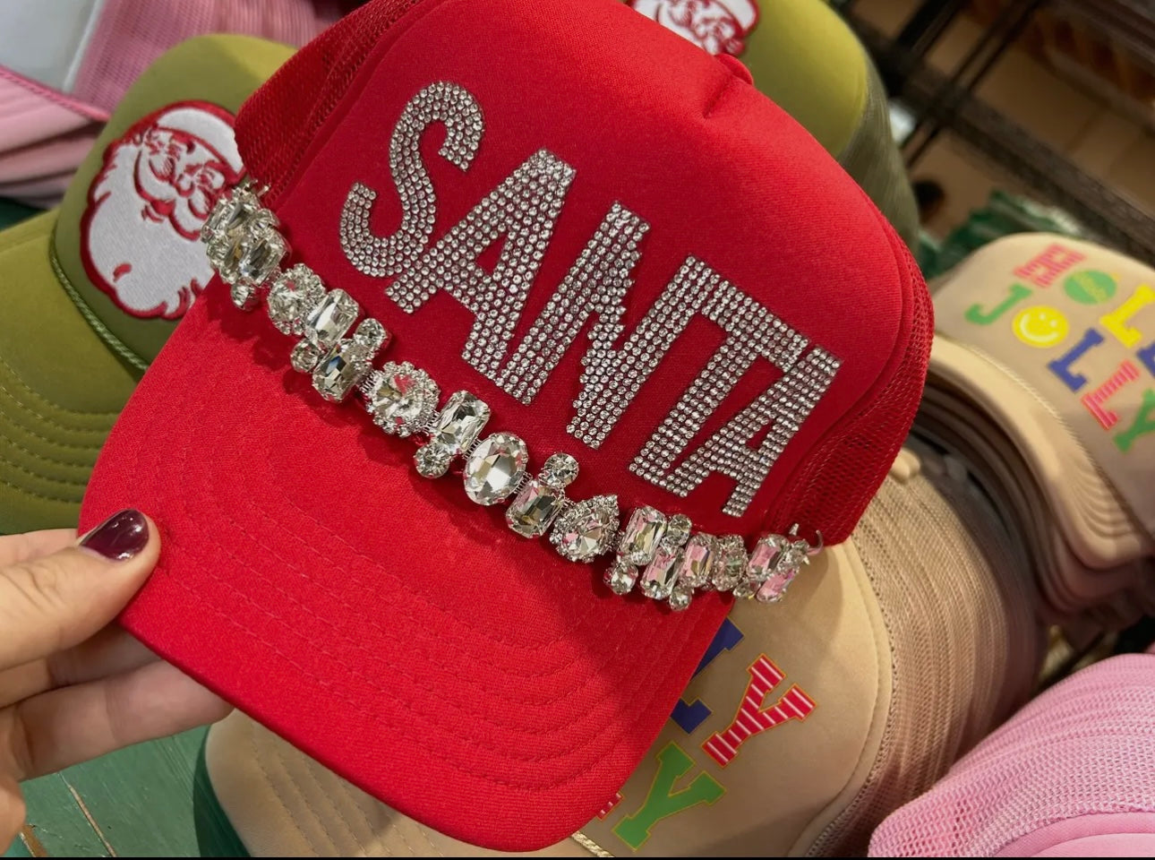 Rhinestone SANTA Trucker Hat