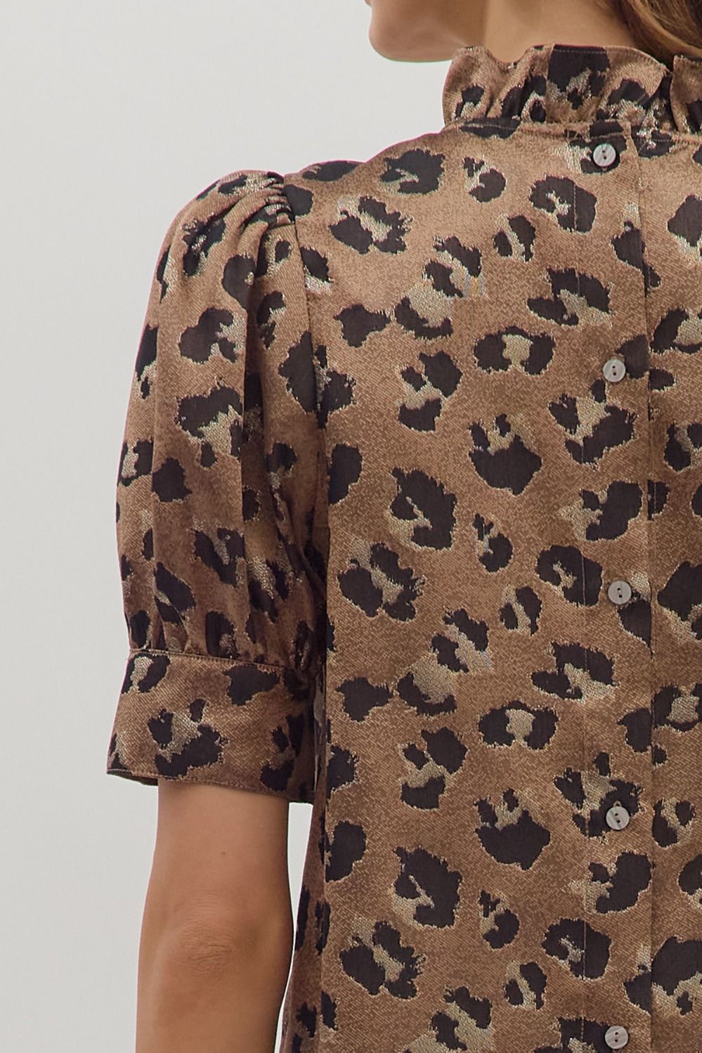 Leopard Metallic Puff Sleeve Blouse- Bronze