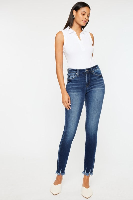Kan-Can High Rise Hem Detail Ankle Skinny Jeans