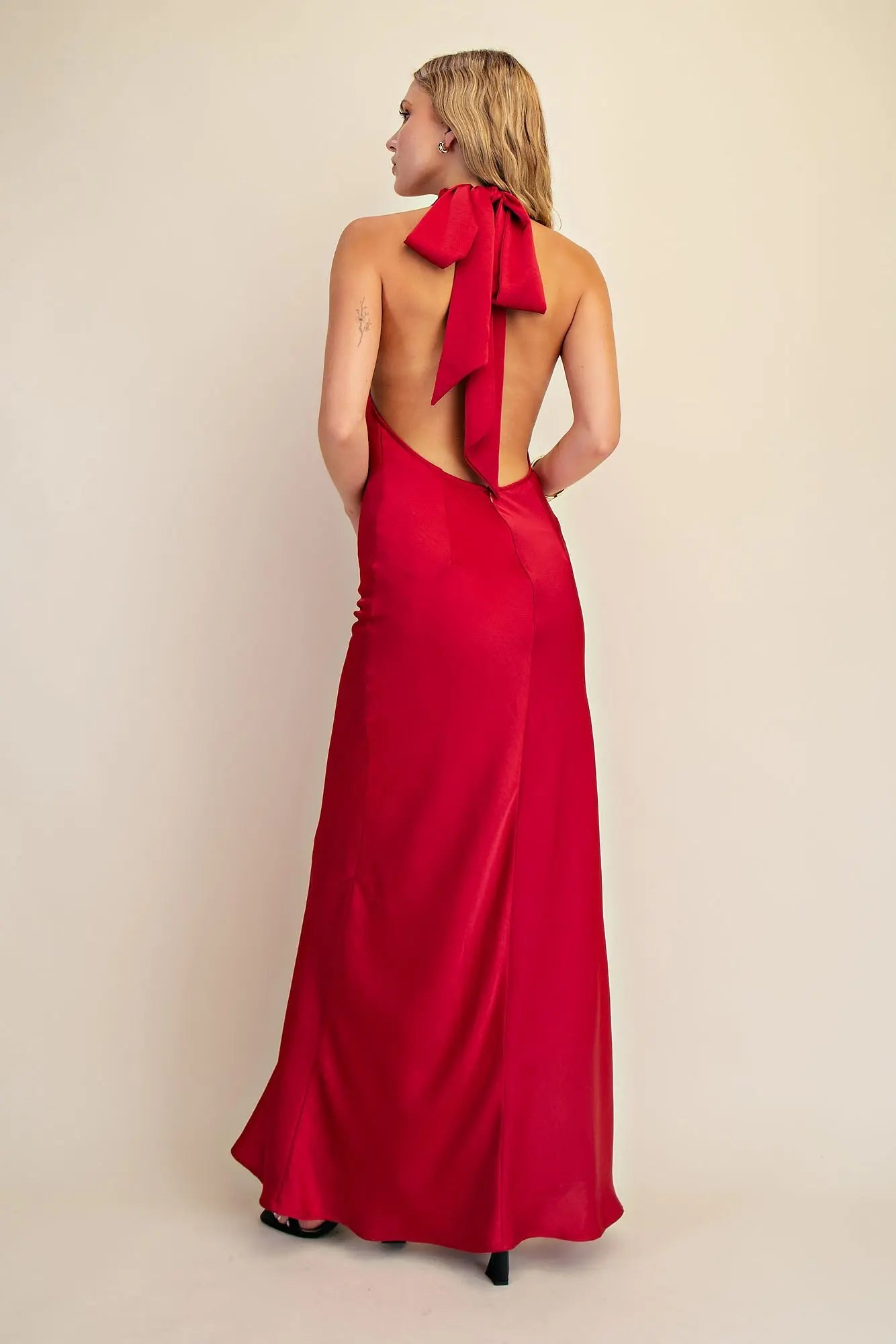 Fierce in Red Scarf Effect Open Back Drape Dress