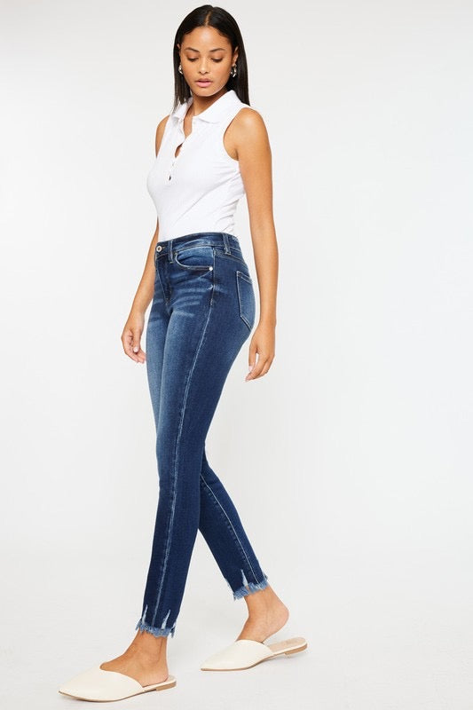 Kan-Can High Rise Hem Detail Ankle Skinny Jeans