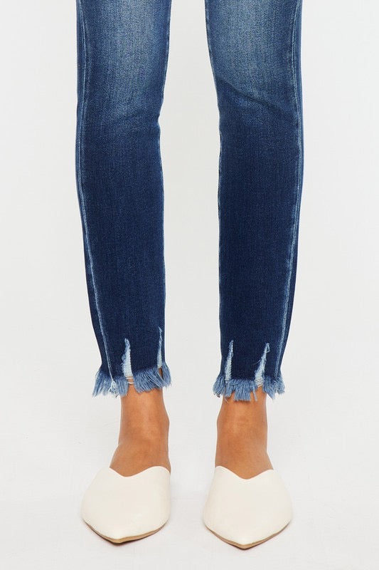 Kan-Can High Rise Hem Detail Ankle Skinny Jeans