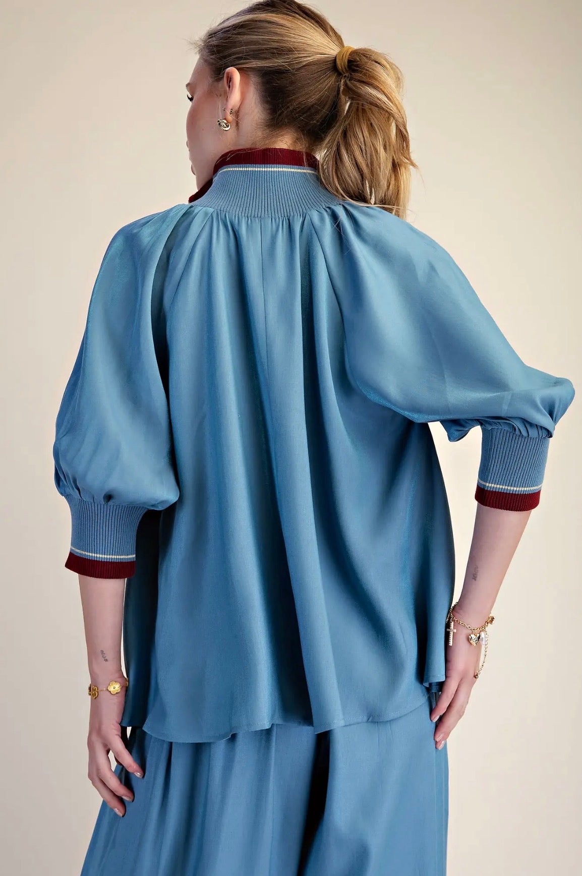 Southern Charm Puff Sleeve Blouse~ Slate
