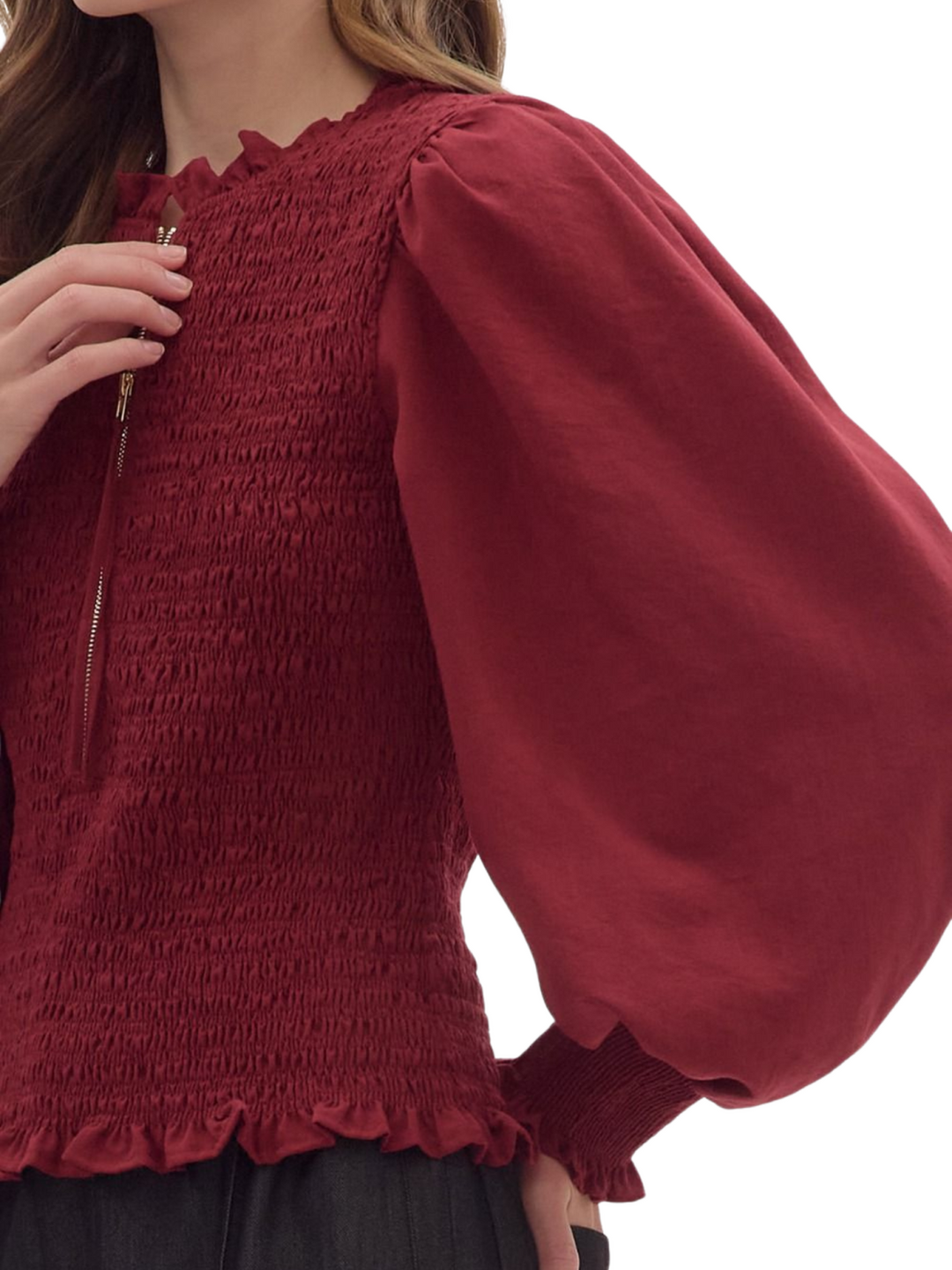 Burgundy Smocked Blouse
