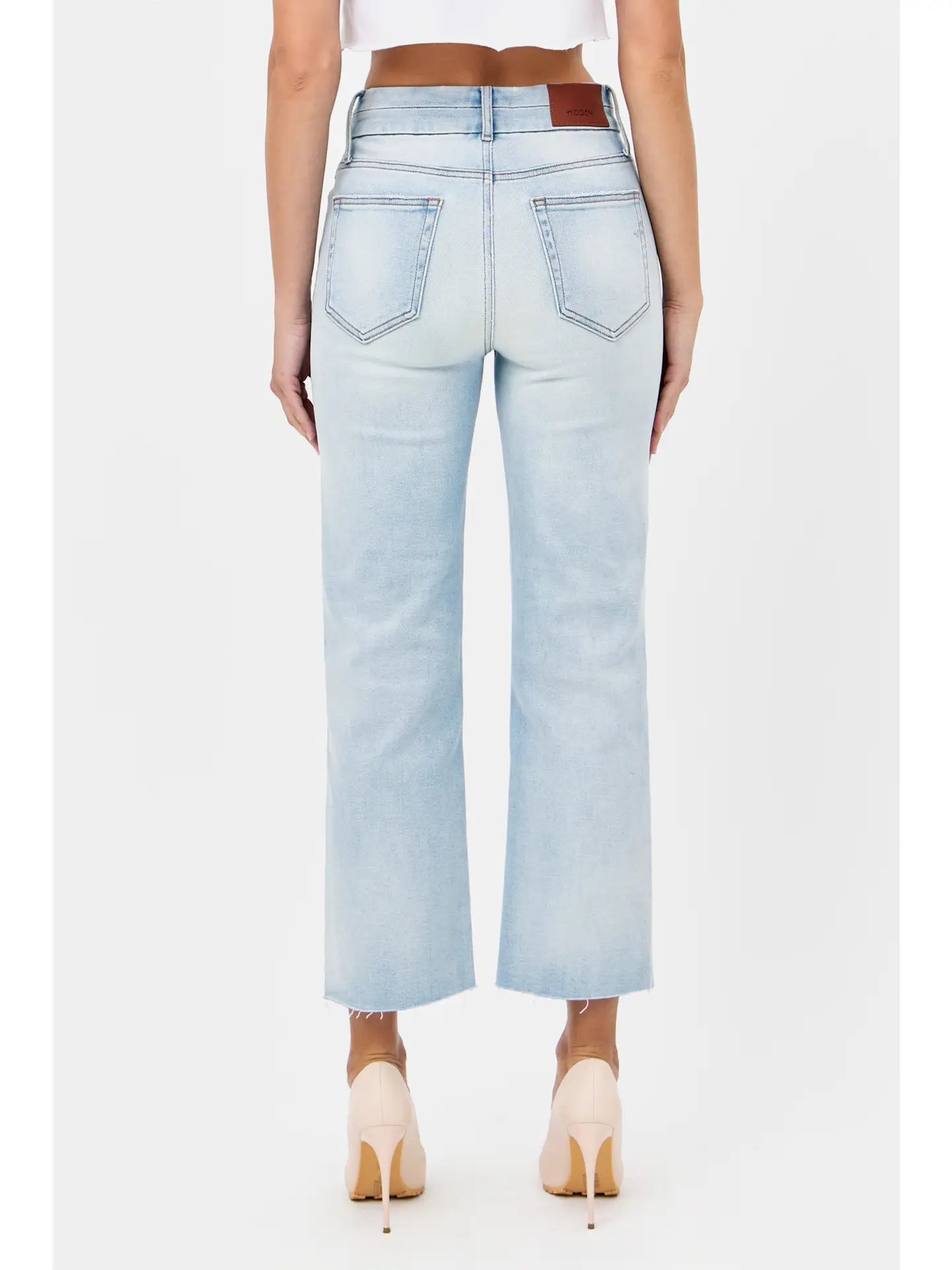 Hidden Double Waistband Stretch Wide Straight Light Wash