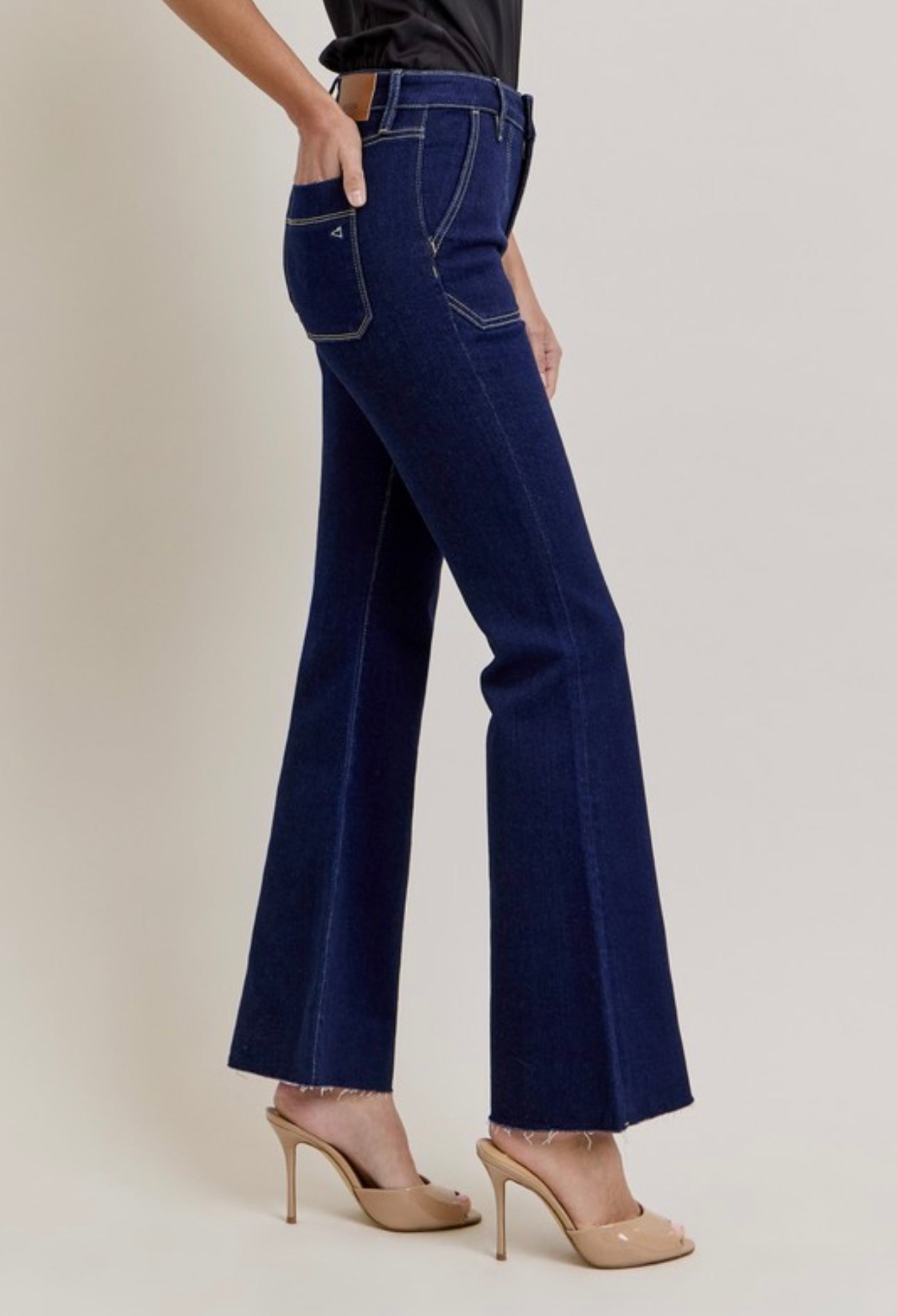 Hidden Utility Flare Jean With Patch Pockets