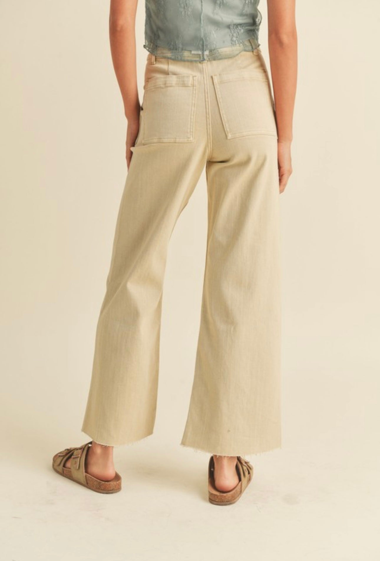 Beige Front Pocket Wide Legged Pants- Miou Muse