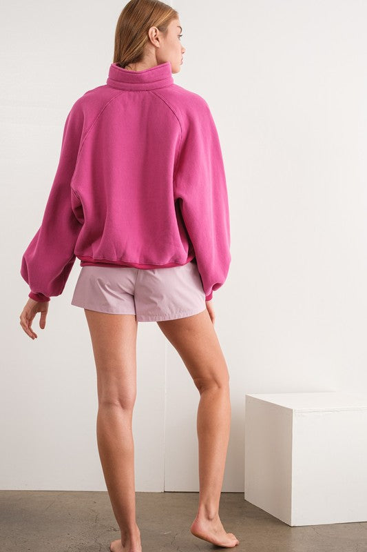 Papermoon Piper Snap Button Collared Sweatshirt- Fuchsia