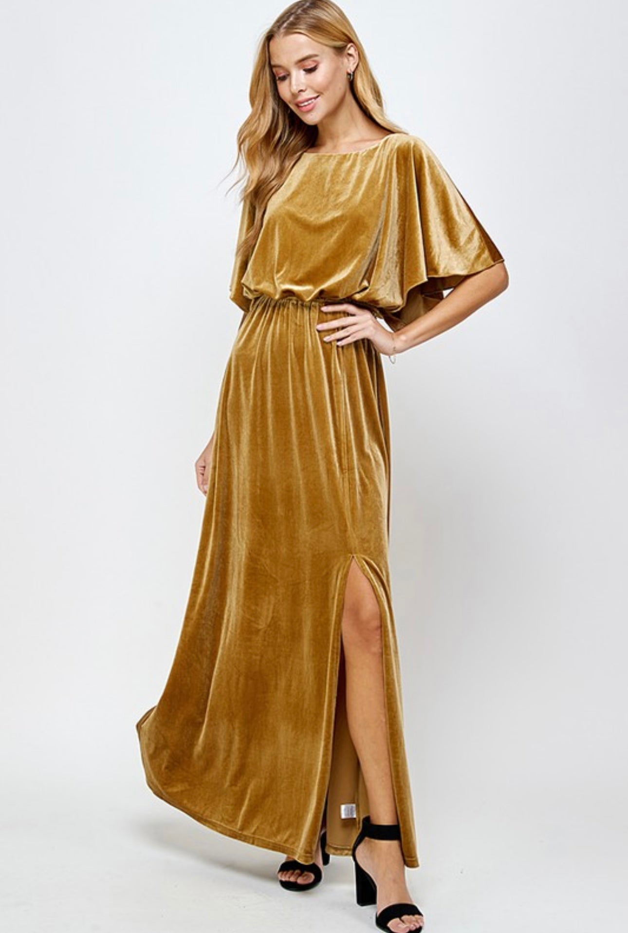 Velvet Tinsel Maxi Dress | Gold Medium Velvet Tinsel Maxi Dress | Gold Medium