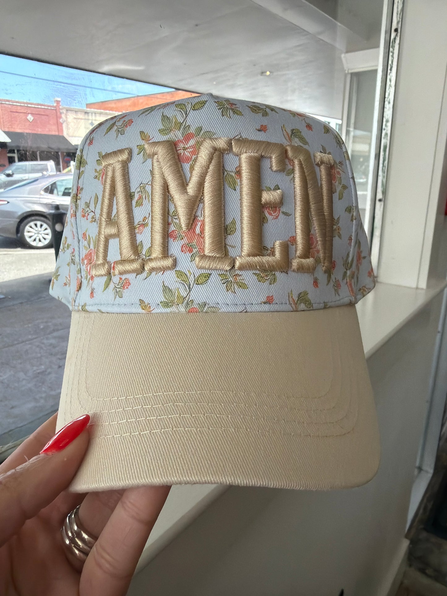 Amen~ Puff Embroidered Floral Hat