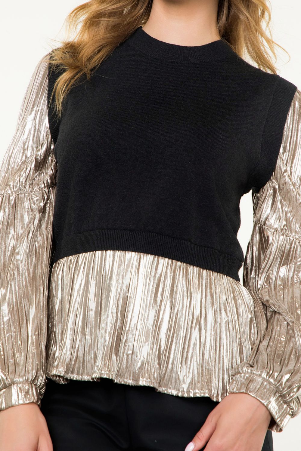 Metallic Sleeve Knit Top