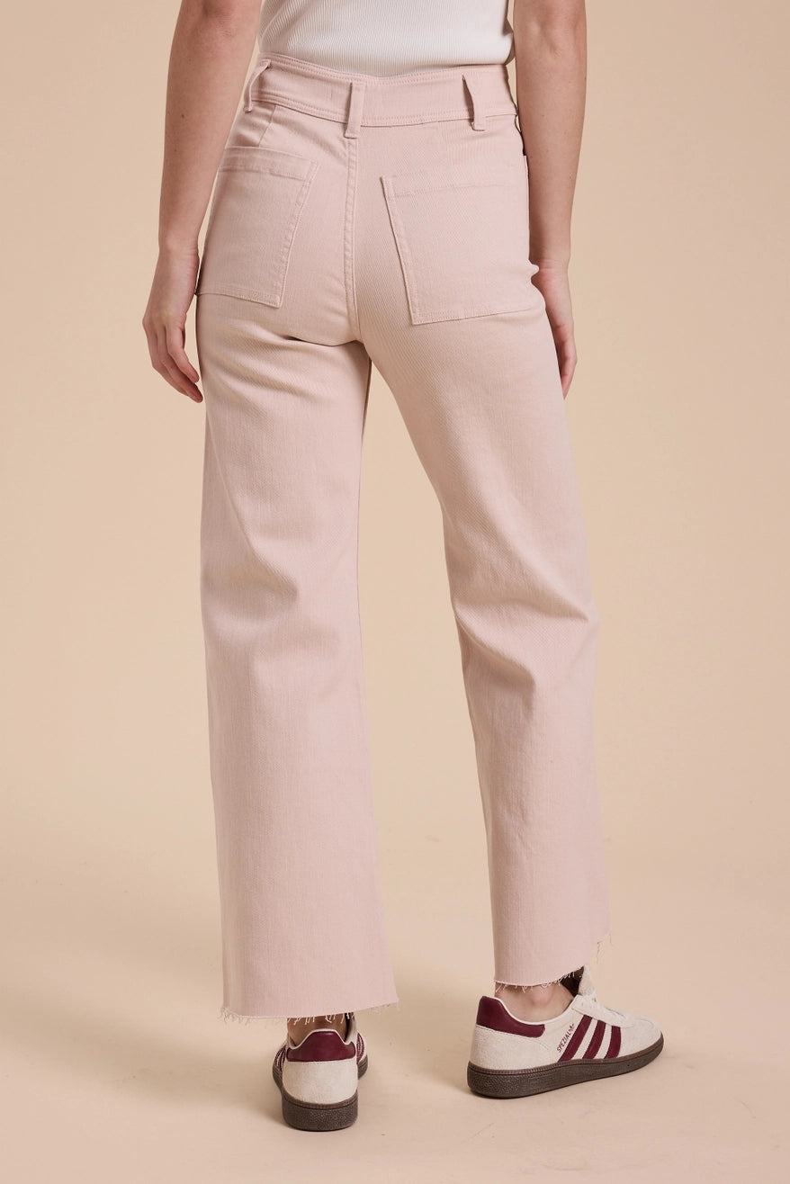 Miou Muse Straight Wide Leg Front Pocket Light Pink Jeans