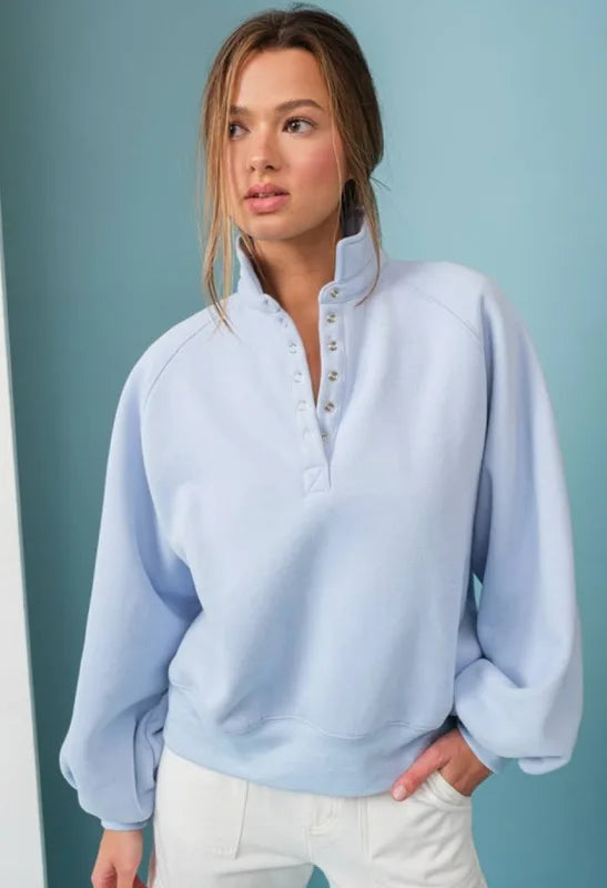 Papermoon Sky Blue Piper Snap Button Collared Sweatshirt