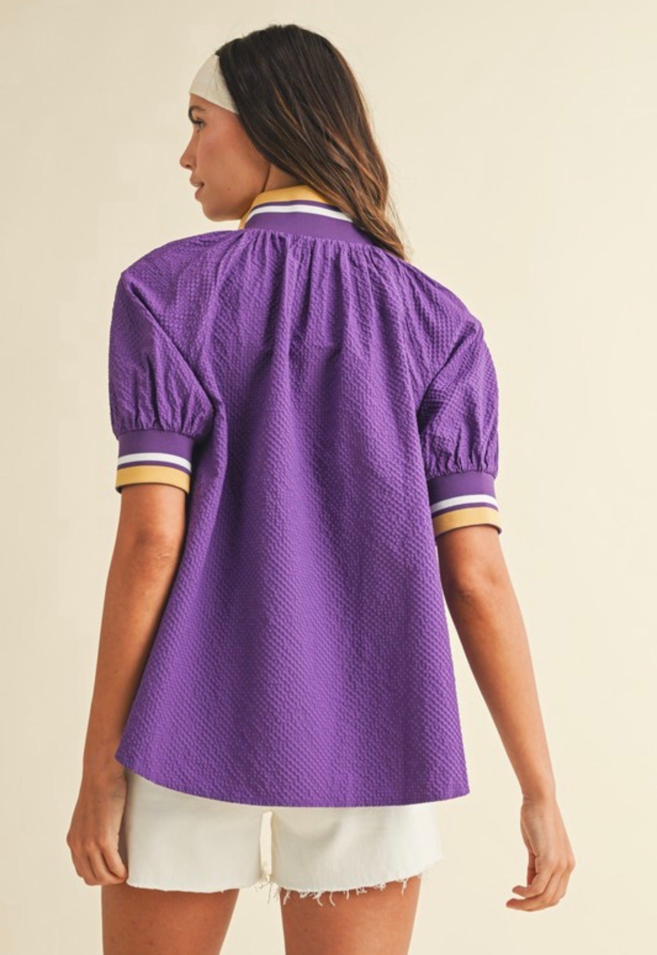 Purple & Yellow Puff Sleeve Blouse