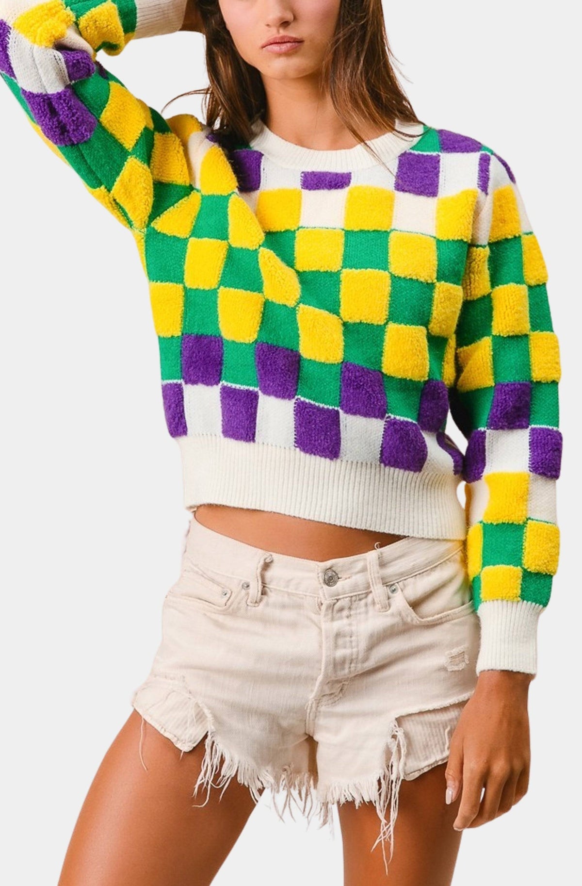 Mardi Gras Checker Sweater