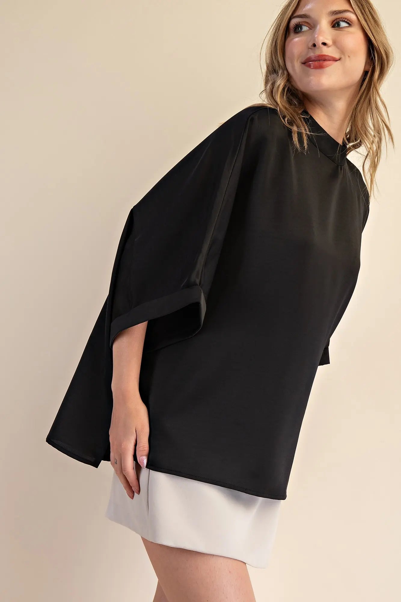Mock Neck Oversized Top- Black