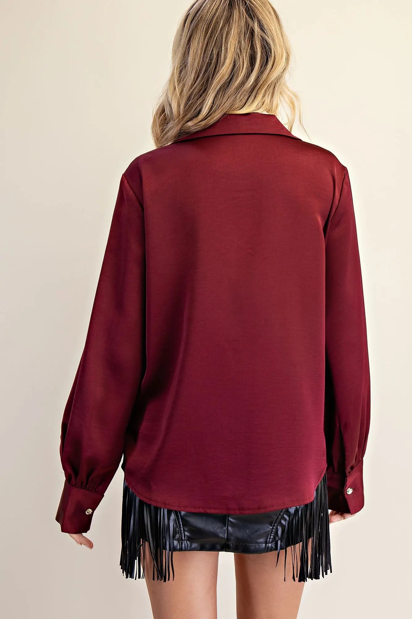 Burgundy Satin Blouse
