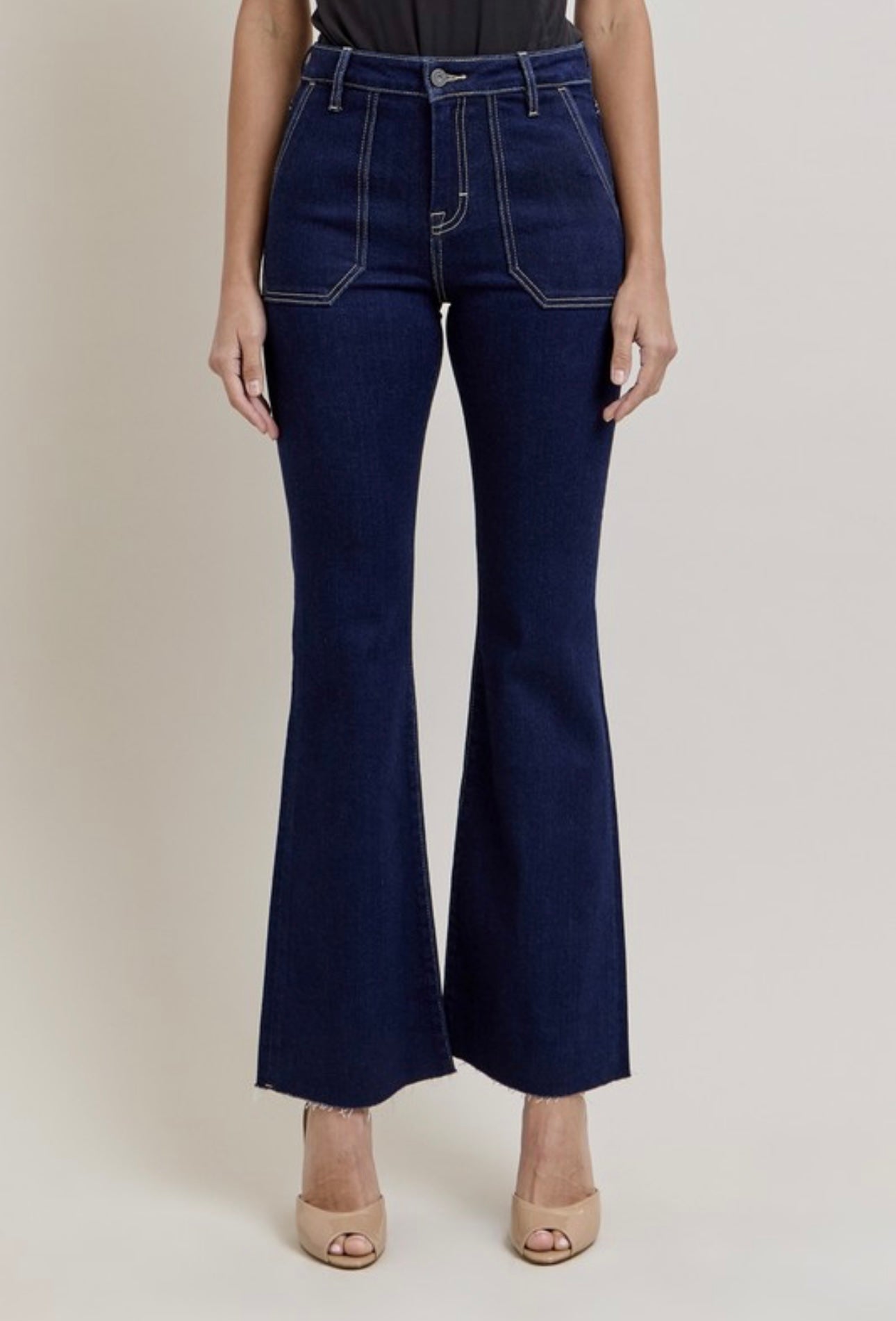 Hidden Utility Flare Jean With Patch Pockets