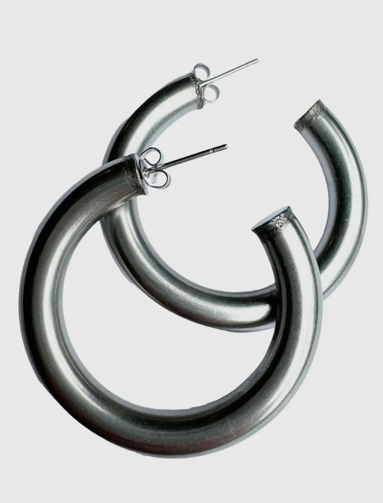Brushed Silver Hoops