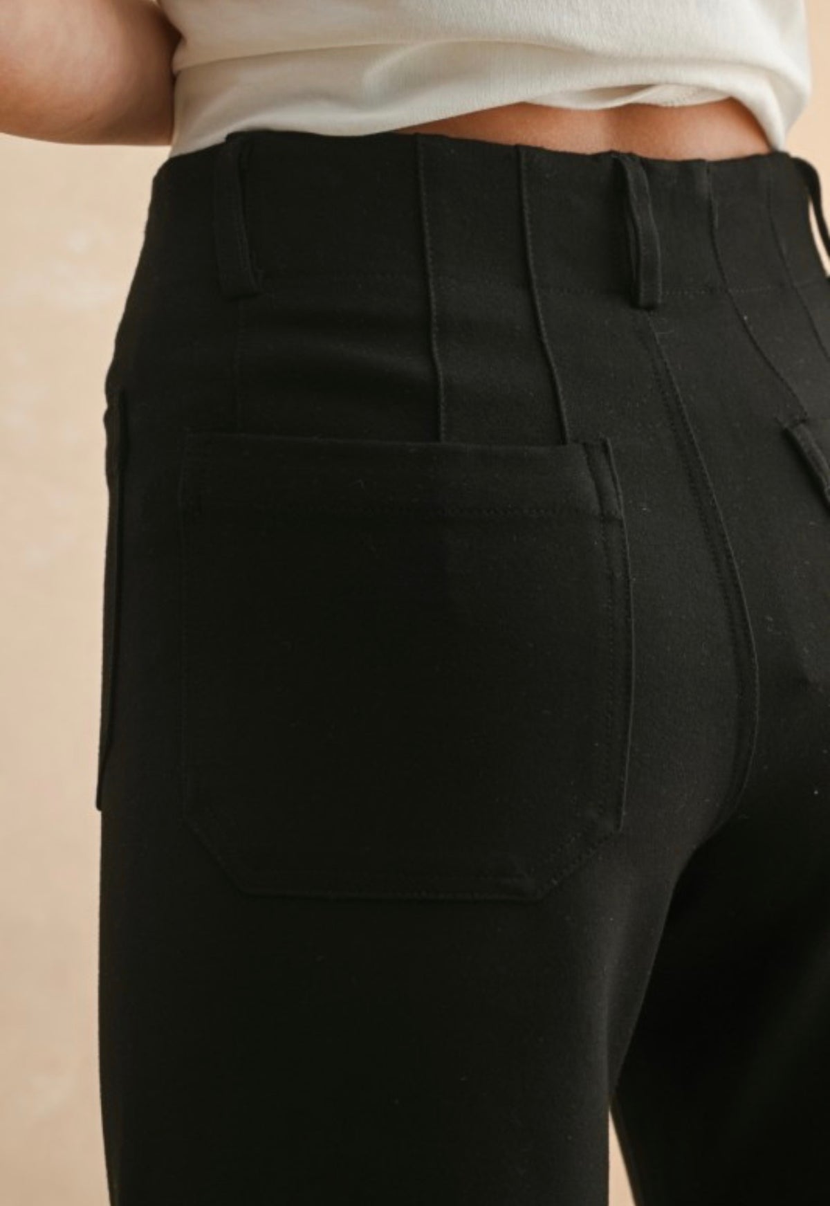 Front Pocket Ponte Fabric Cropped Pants~Black