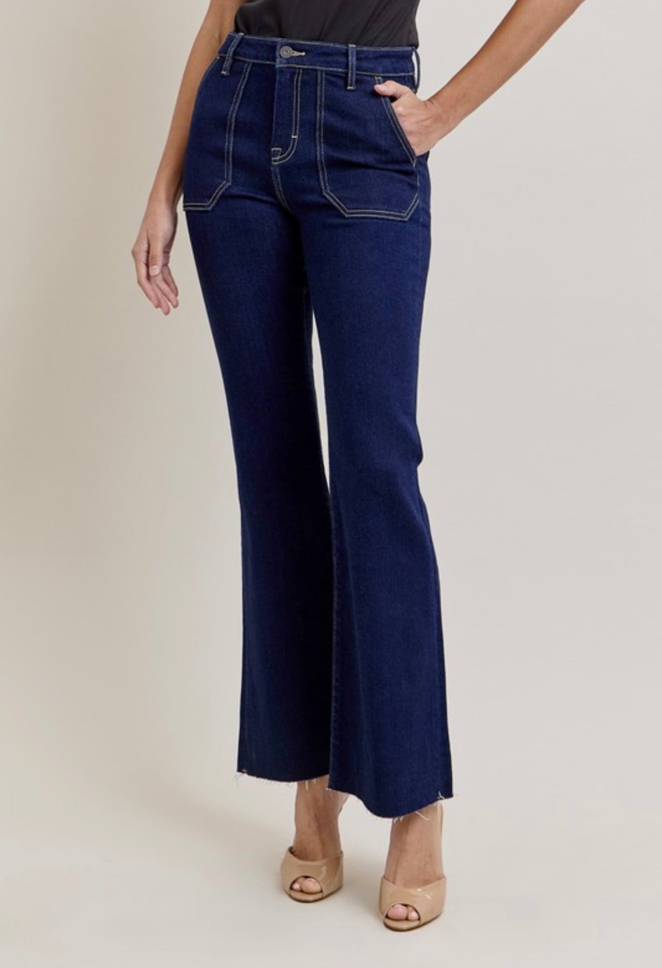 Hidden Utility Flare Jean With Patch Pockets