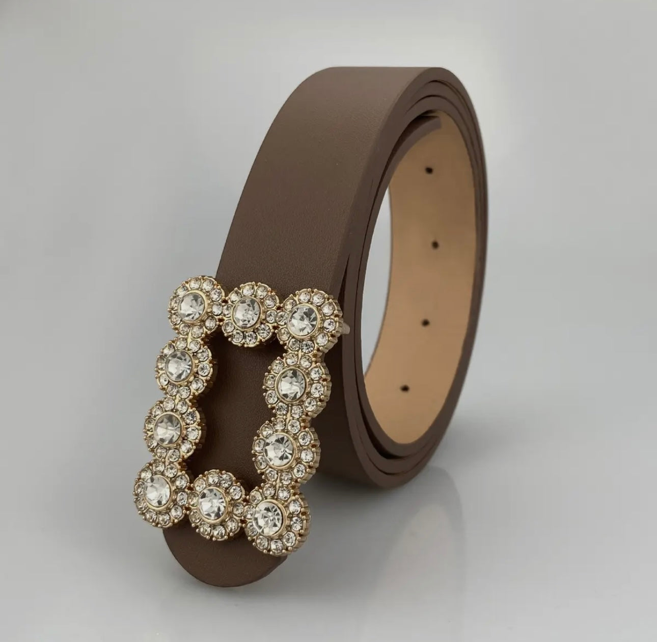 Fashion Diamond Buckle Belt Camel