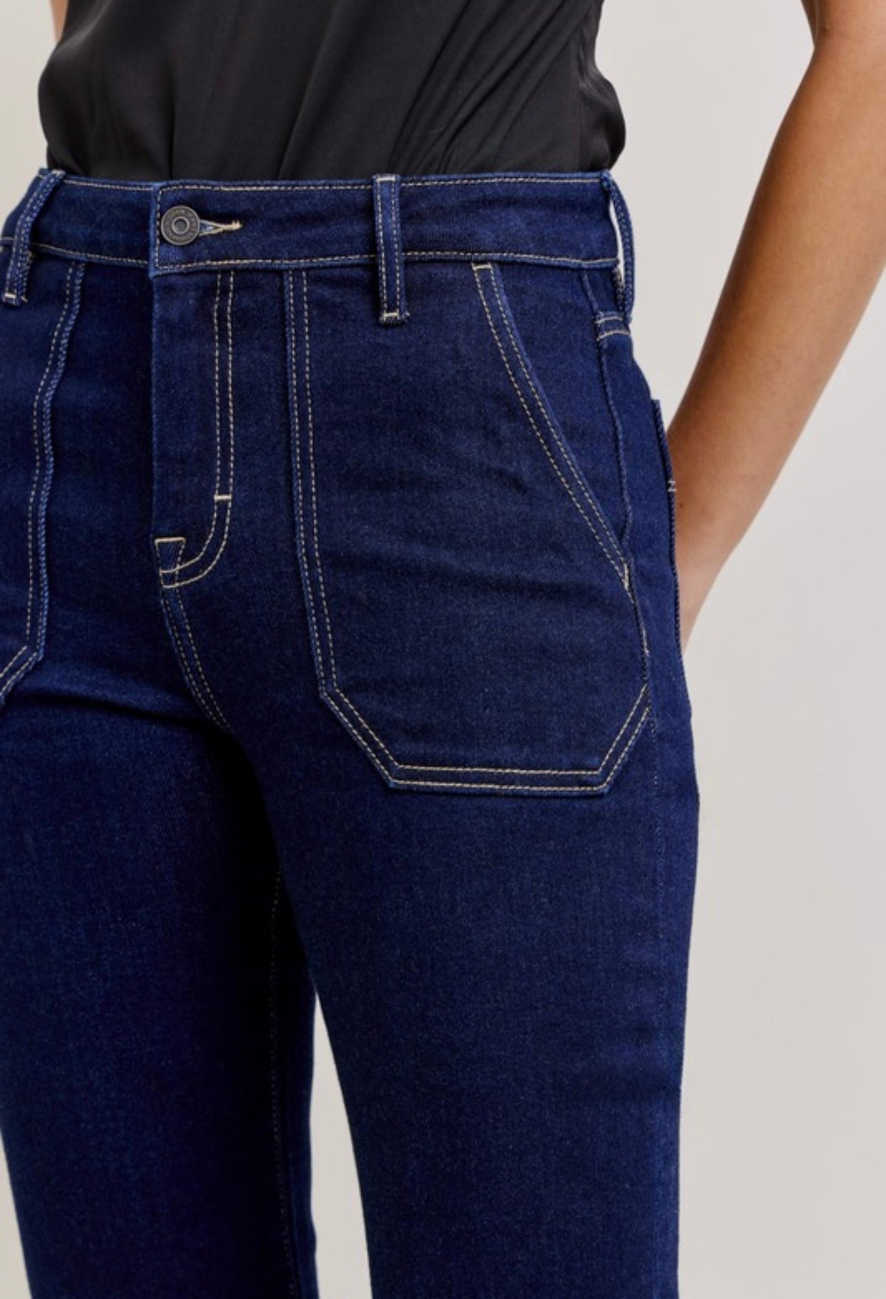 Hidden Utility Flare Jean With Patch Pockets