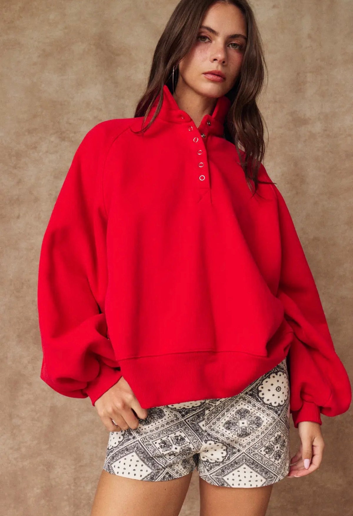 Red Piper Collared Pullover