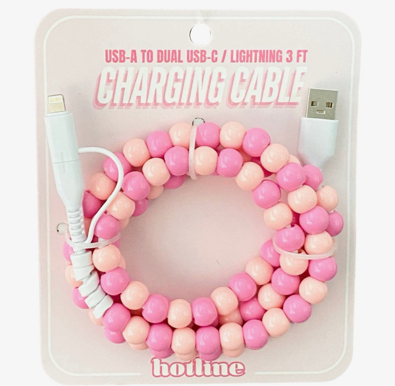 Pink Charger Cable~DUAL USB-C / USB-A TO DUAL USB-C / LIGHTNING 3 FT