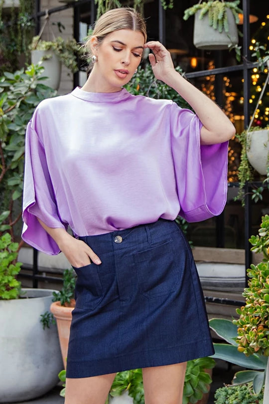Poncho Mock Neck Lavender Top