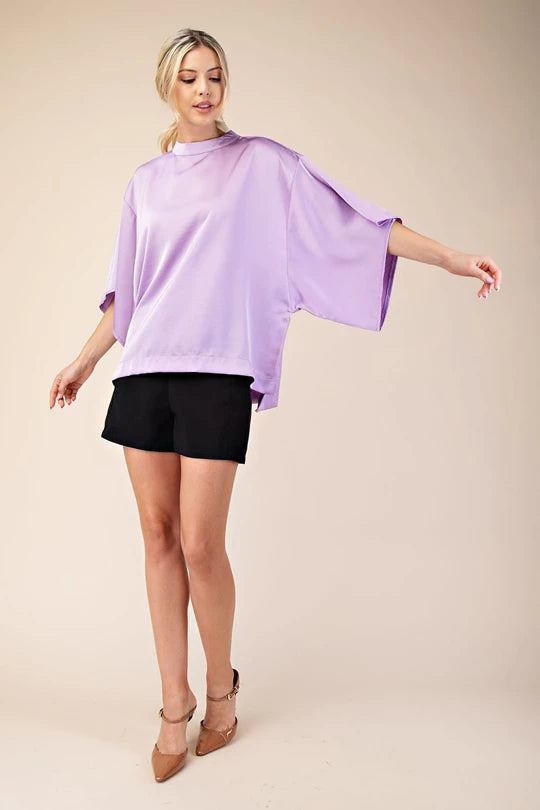 Poncho Mock Neck Lavender Top