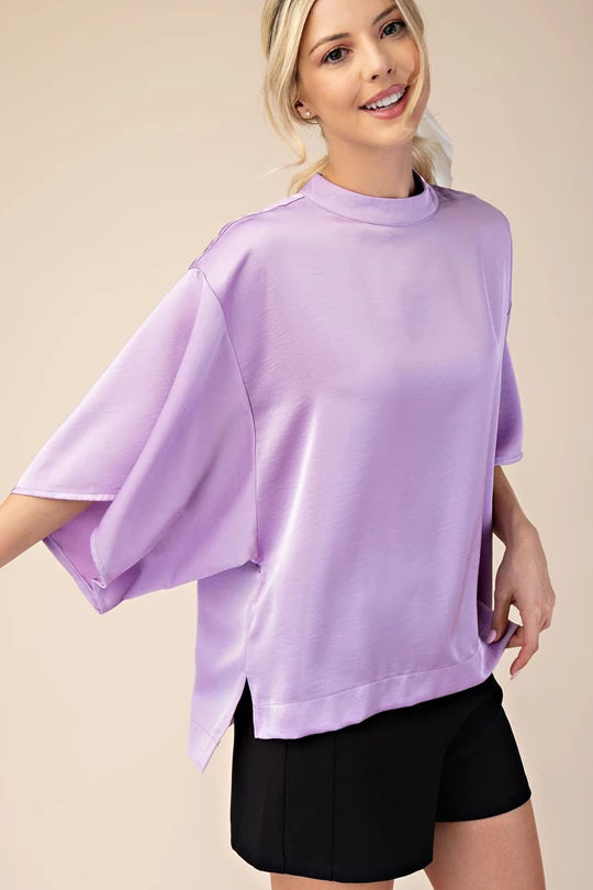Poncho Mock Neck Lavender Top