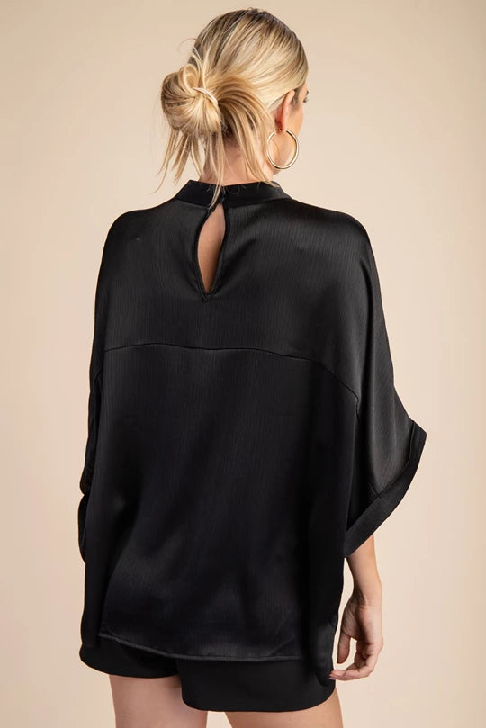 Black Mock Neck Blouse
