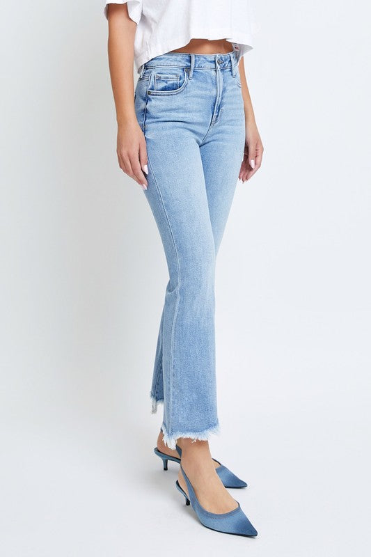 Hidden Clean Frayed Hem Stretch Crop Flare Jeans