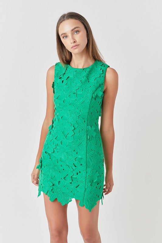 Kelly Green Floral Embroidered Mini Dress
