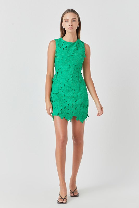 Kelly Green Floral Embroidered Mini Dress