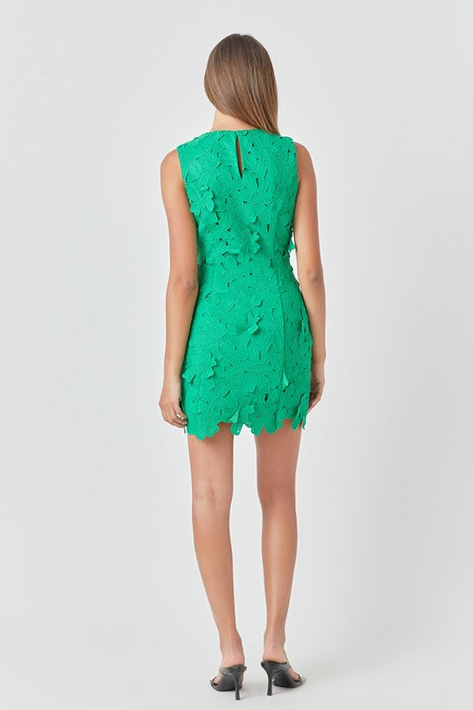 Kelly Green Floral Embroidered Mini Dress