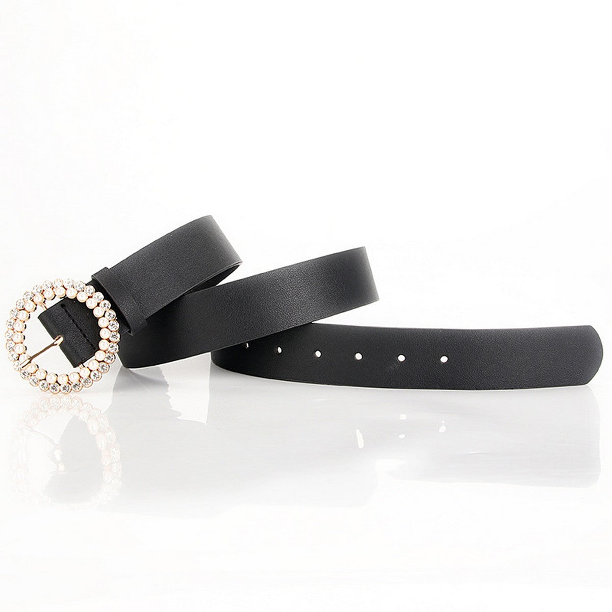 Classic Vintage Round Rhinestone Pearl Buckle - Black