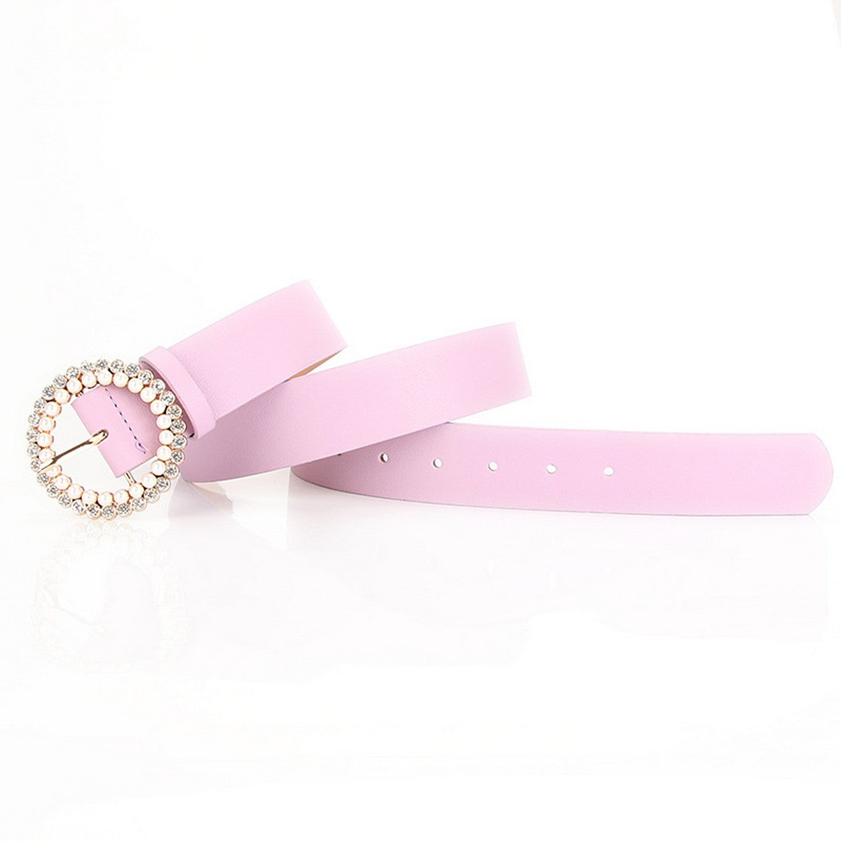 Classic Vintage Round Rhinestone Pearl Buckle - Pink