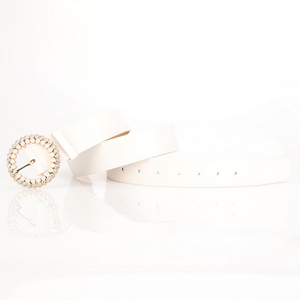 Classic Vintage Round Rhinestone Pearl Buckle - White