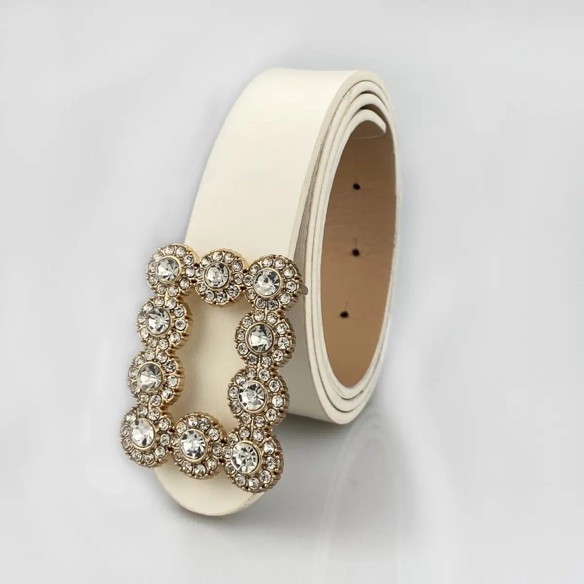 Fashion Diamond Buckle Belt White